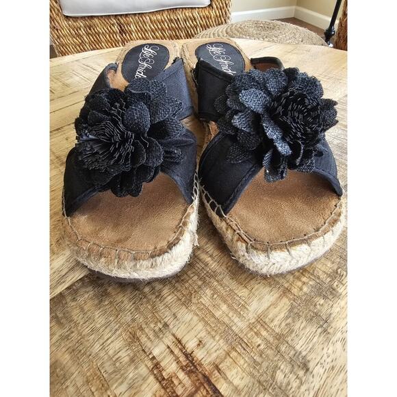 Life Stride Black Wedge Slide Canvas Sandals in Box Women's Size 7 M EUC - Picture 5 of 11